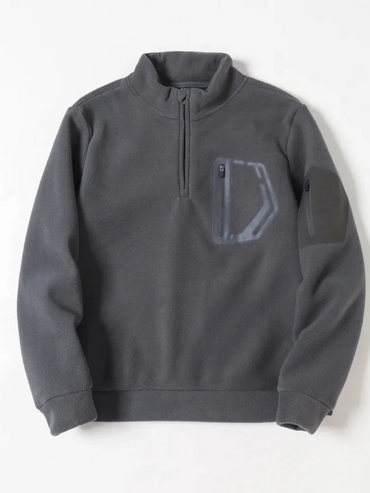 

Thiened Fce Lined f Zip Stand Collar Windproof Warm Base Layer Loose Spor Casual Sweatirt Men Winter Outerwear