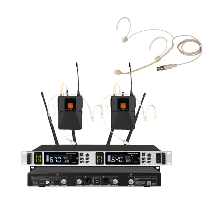 P830H TURE DIVERSITY 640-690MHz Metal Outdoor audio dual channel UHF Headphones Vocal Head wireless headset microphone system