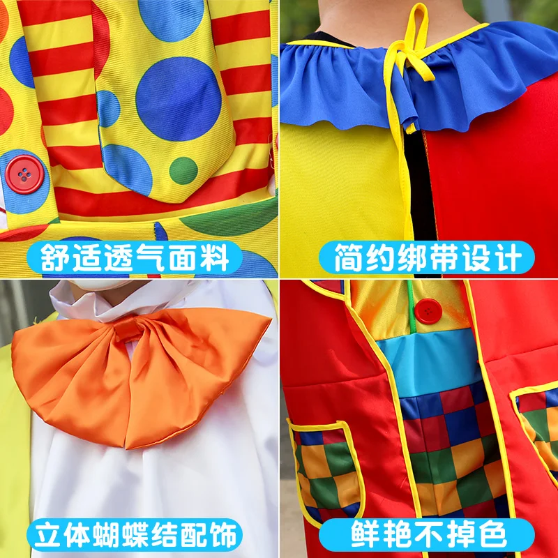 Carnival Adult Men Women Circus Clown Costume with Mask Shoes Wig Gloves Bag Clown Funny Costume