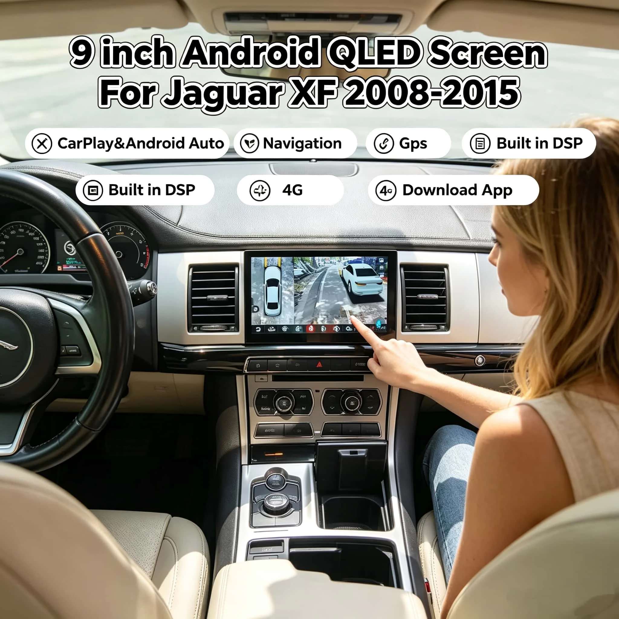 Android 15 QLED Touch Screen Car Stereo Head Unit For Jaguar XF X250 2008‑2015 GPS Navigation Multimedia Radio Wireless Carplay