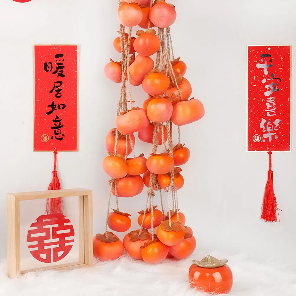 

2pcs Lifelike Fake Persimmon Pendant Simulated String Desktop Ornament Fall Decor Home Supplies Bedroom Prop Party Decoration