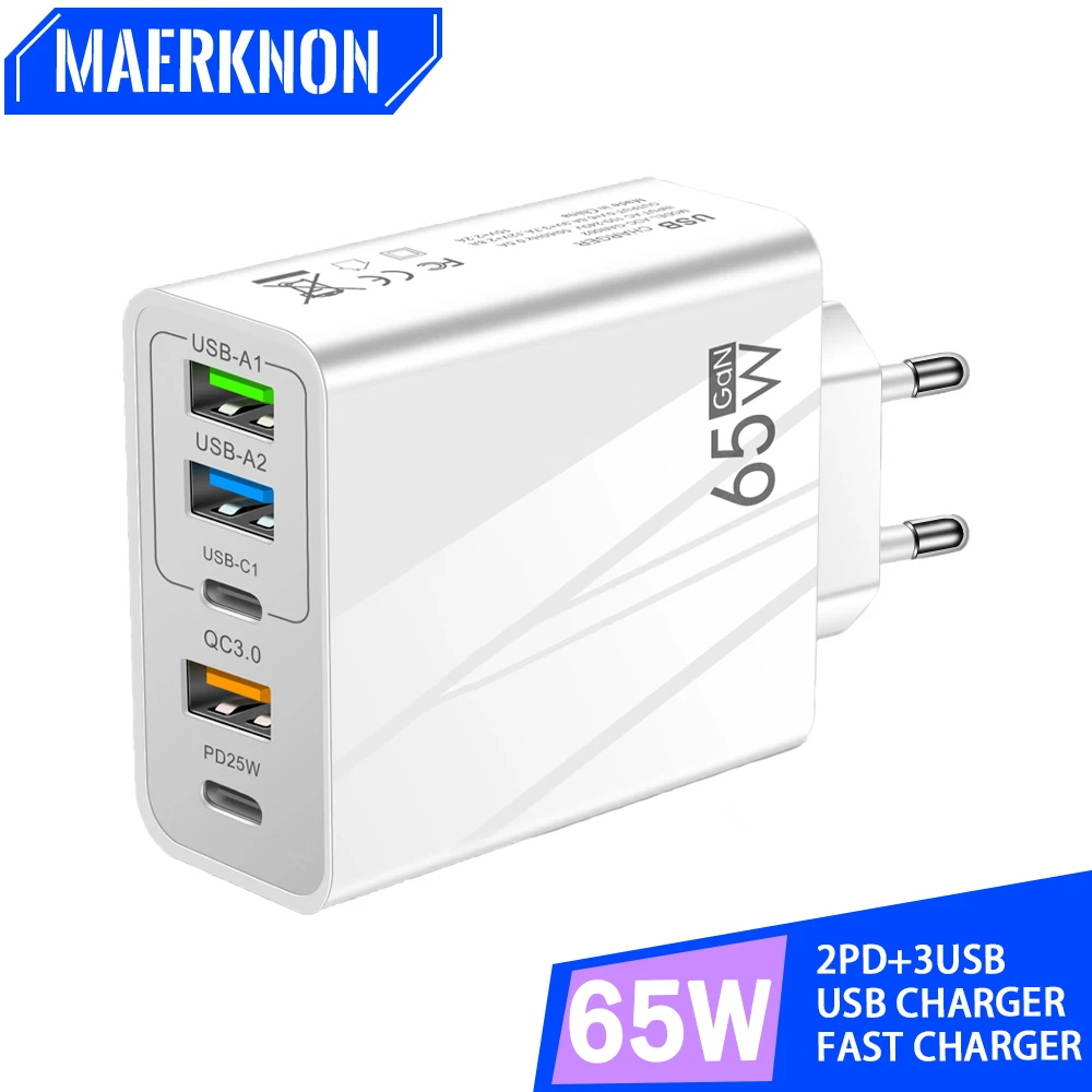 

USB Charger Quick Charge 3.0 65W 5 Ports PD Type C Fast Charging Wall Charger For iPhone Samsung Xiaomi Huawei USB Phone Adapter