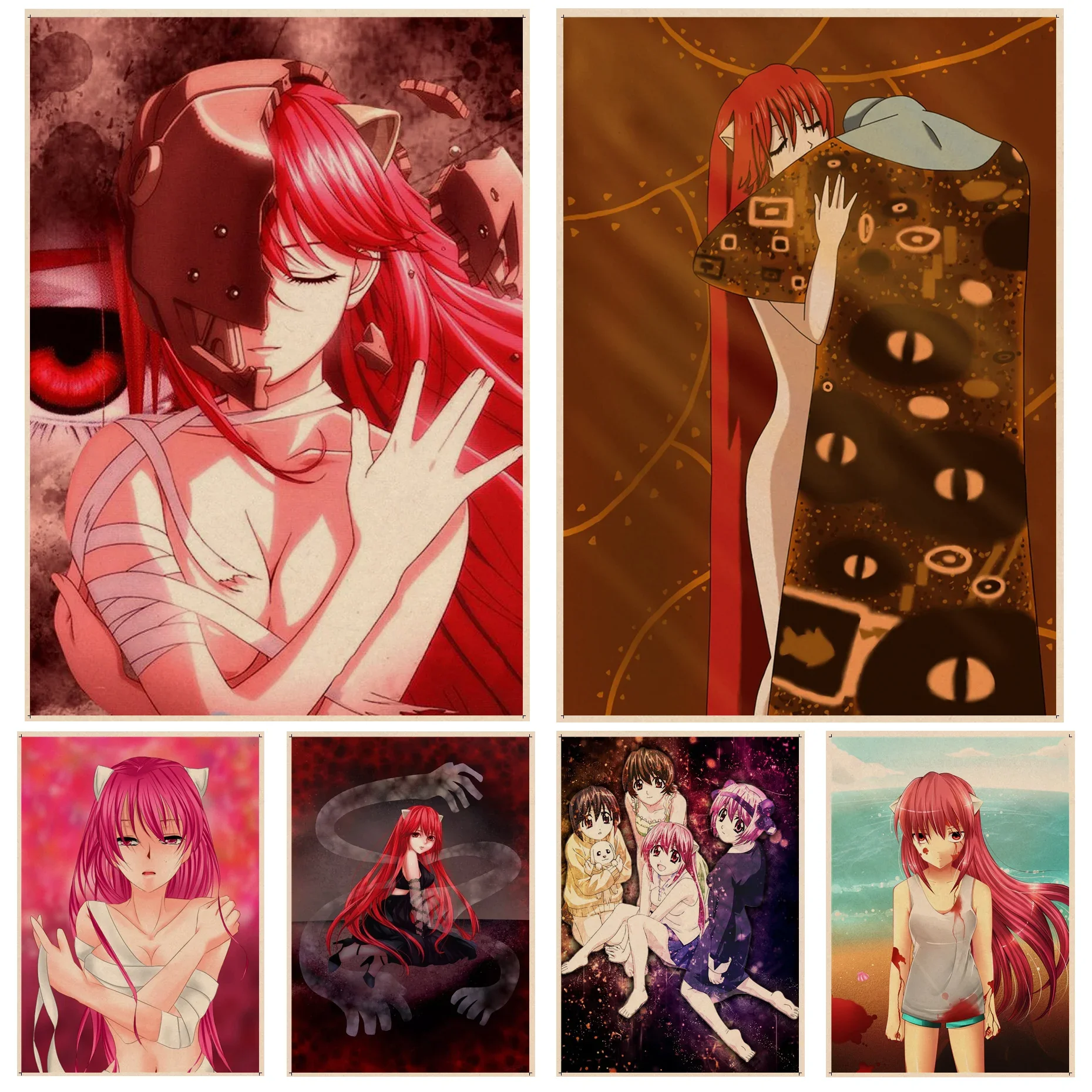 Аниме-постеры Elfen Lied, декоративные картины, настенное искусство, наклейки из крафт-бумаги, Настенная картина, Настенный декор, плакаты, принты