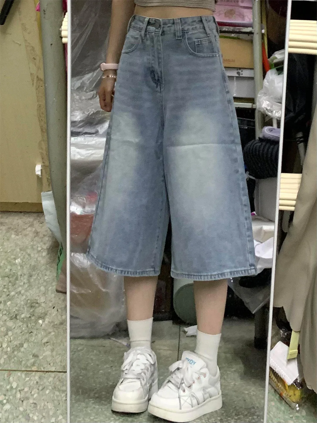 

plus Size High Waist Wide Leg Thin Denim Jeans Women's Summer New Style BF Lazy Style Seven Inch Skinny Jeans American Style