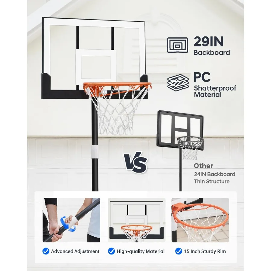 HEROPRO バスケットボールフープ 調節可能 3.310フィート 40インチの耐衝撃性バックボード付き ポータブルバスケットゴール 若者・ティーン向け 屋外・屋内用