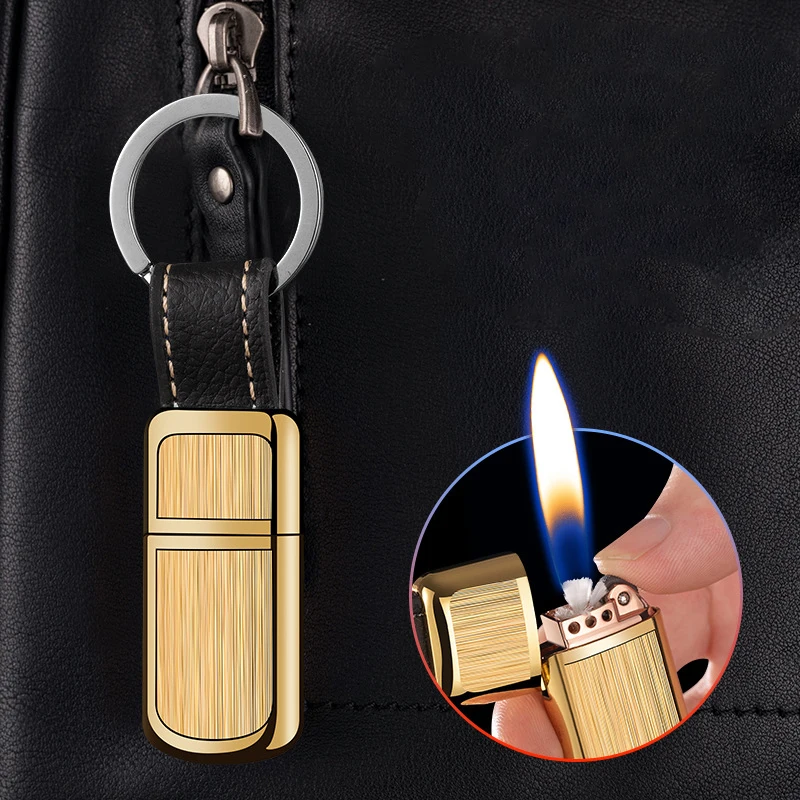 Capsule Gasoline Lighter Outdoor Key Chain Buckle Lighter Inflated Wheel Hanging Small Lighter Tools Mini Kerosene Lighter