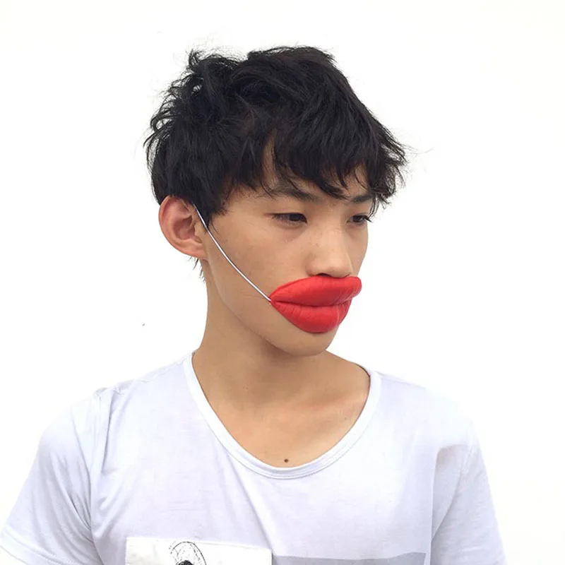2025 New Props Jokes Sausage Red Lips Thick Halloween Funny Horror Latex Mask
