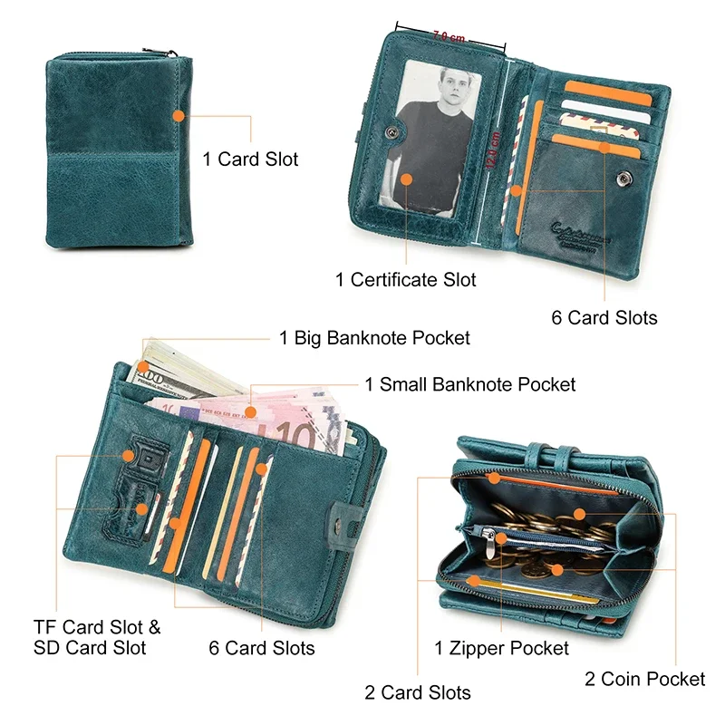 กระเป๋าสตางค์สำหรับผู้หญิงสั้นหนังแท้ Bifold แฟชั่นผู้หญิง dompet koin กระเป๋าเงินใส่บัตรกระเป๋าผู้หญิงกระเป๋าสตางค์ carteira