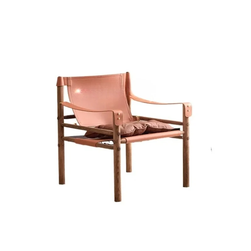 

ZK Ретро Диван Отель Проживание в семье Балкон Стул для отдыха Твердая древесина Седло Кожаное кресло