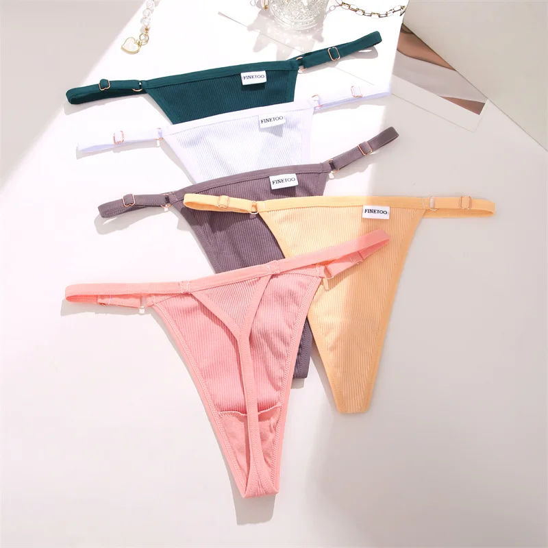 FINETOO 3PCS/Set Women Cotton Striped Thongs Sexy Adjustable Belt Panties Low Waist T-back Ladies Soft Bikini G-String Lingeries - Image 3