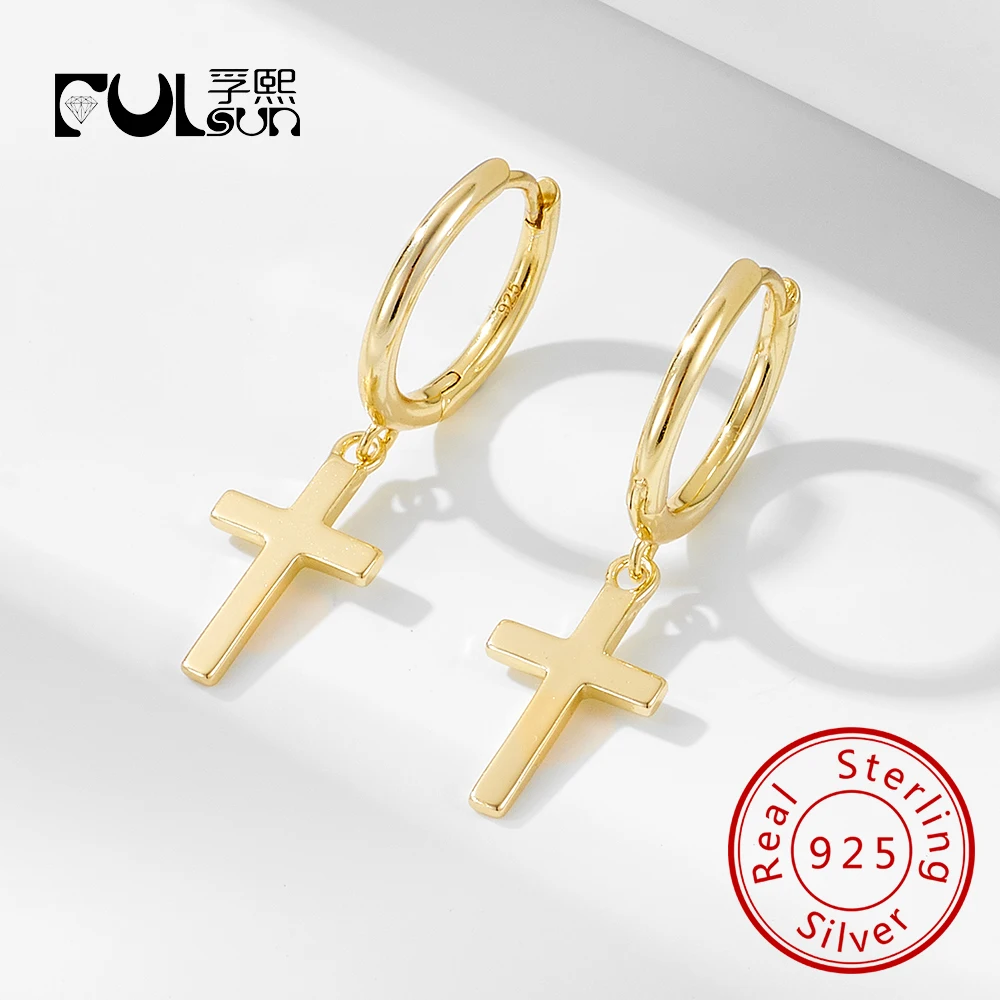 

Серьги-крестики, ювелирные изделия, серебро 925 пробы, позолоченные серьги 14 карат для женщин, модные украшения