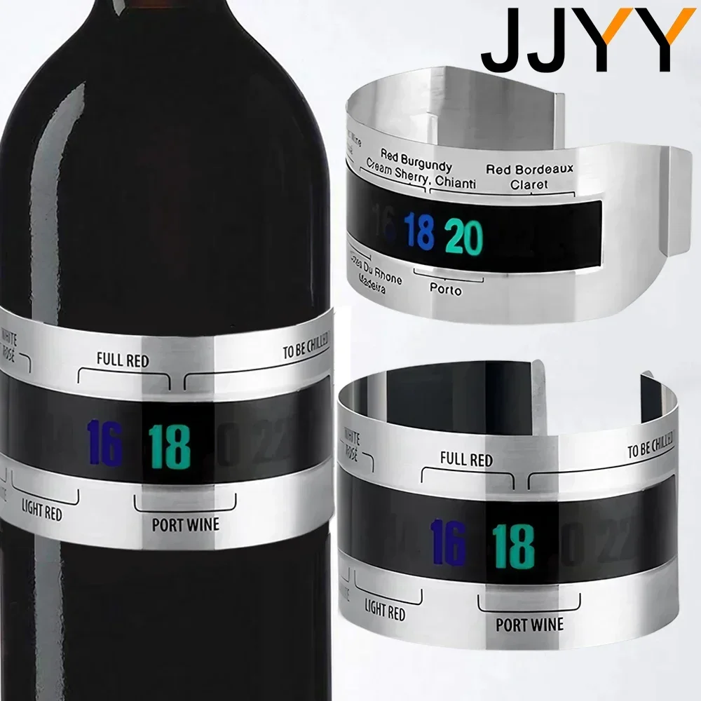 Stainless Steel Wine Thermometer Clip LCD Display Bar Tool for Champagne and Wine Temperature 4 to 24 Degrees Celsius