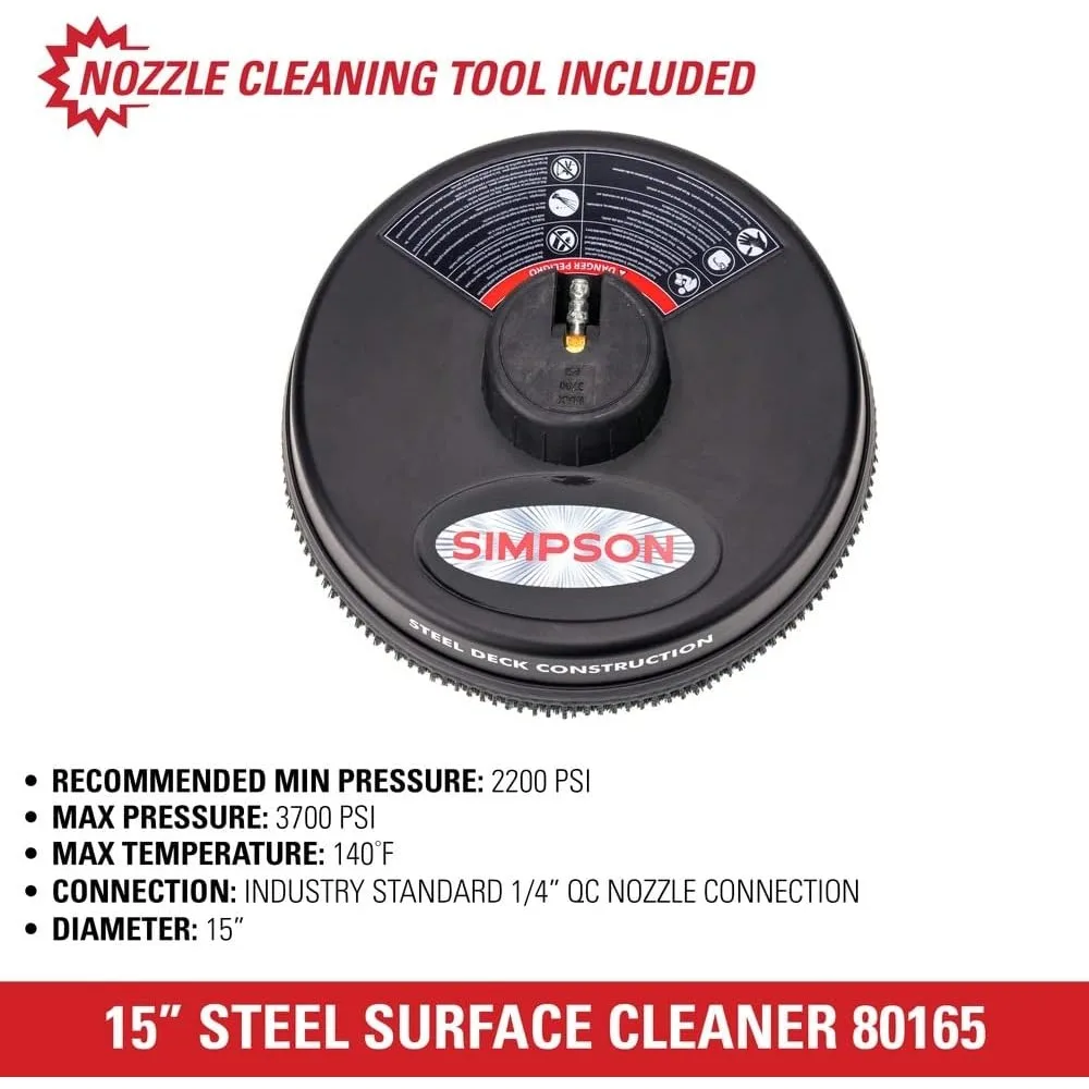 سيمبسون كلينج 80165 منظف أسطح غسالة الضغط الفولاذية العالمية 15 لآلات المياه الباردة، توصيل سريع 1/4، يوصي