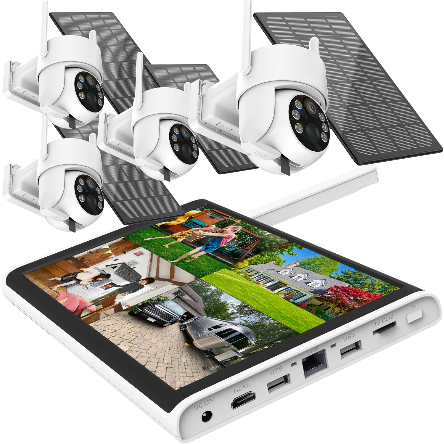 

4-мегапиксельные солнечные камеры для улицы, 8-канальный 10-дюймовый ЖК-монитор, комплект NVR с 4 камерами с питанием от батареи, 2,4G, Wi-Fi, наборы видеонаблюдения