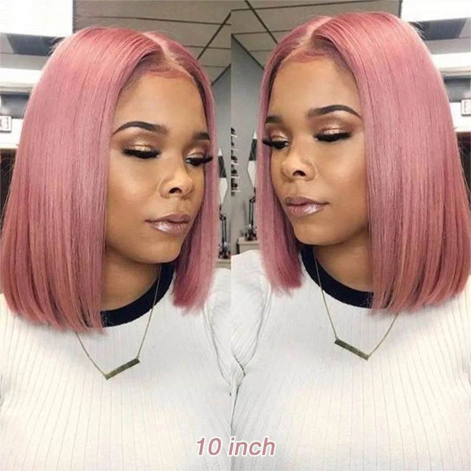 

ГОРЯЧАЯ Распродажа, розовый короткий боб 13x4, прозрачный парик спереди, 100% человеческие волосы, яркий парик для косплея, ролевые игры для женщин