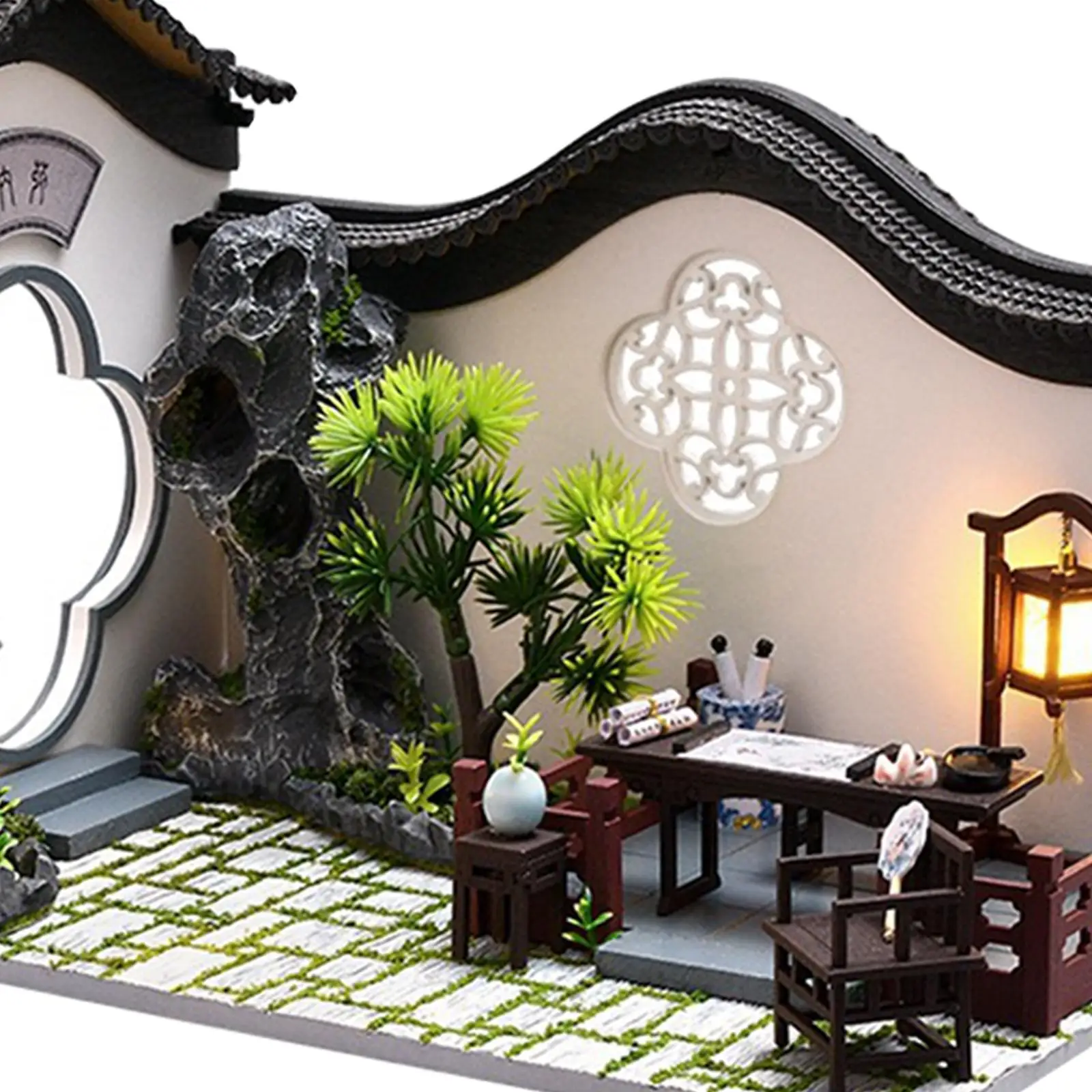 Miniatuur poppenhuis met LED-licht en meubilair Chinese binnenplaatsarchitectuur