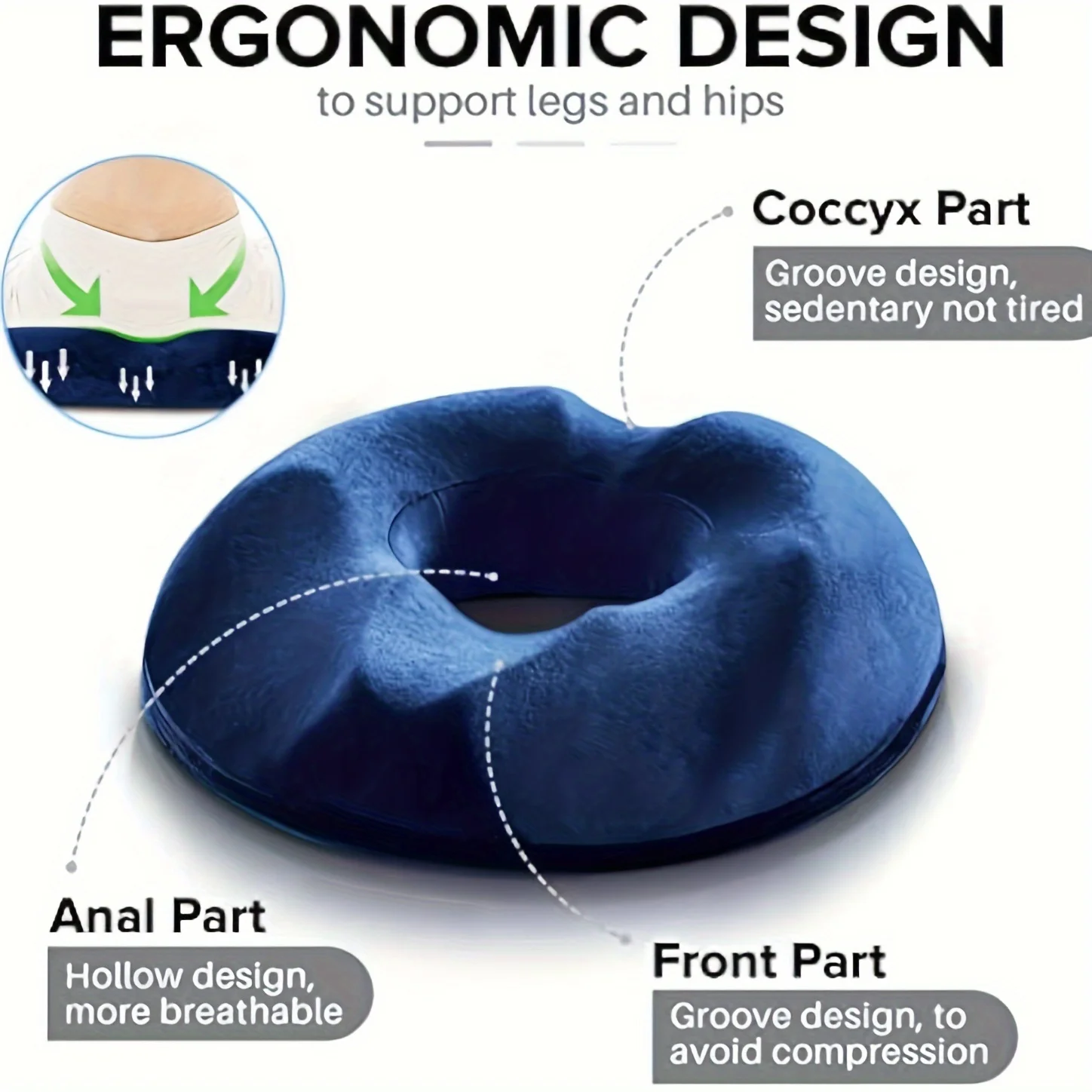 Ergonomisches PC-Sitzkissen aus Memory-Schaum-Donut, orthopädisches Steißbein-Stützkissen, maschinenwaschbarer Bezug aus gestricktem Stoff – Detail 5