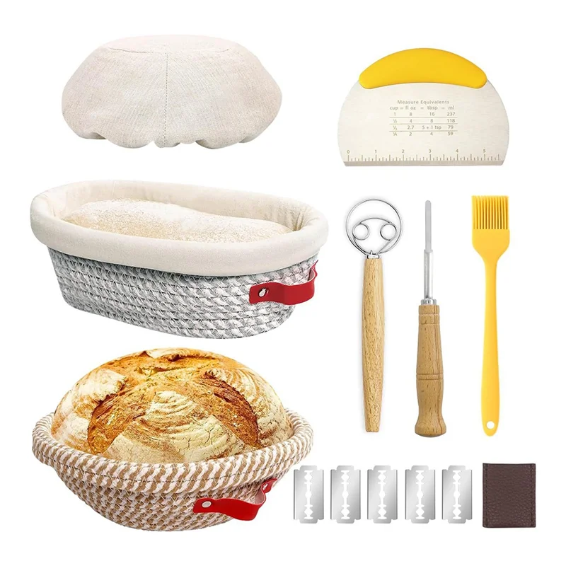 

A68G - принадлежности для выпечки хлеба наourdough, круглая и овальная корзина для расстойки хлеба из хлопчатобумажной веревки, миски с вкладышами и крышками