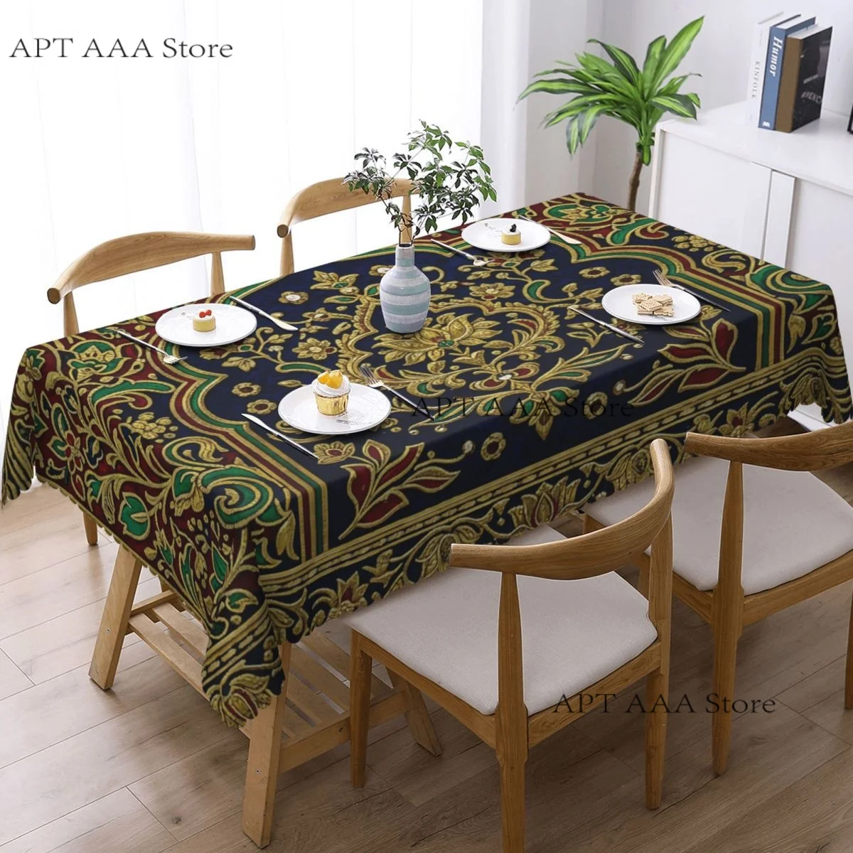 Patterned With Gold Red Green Blue Colors Anti-stain Tablecloth rectangular Party Classic Waterproof