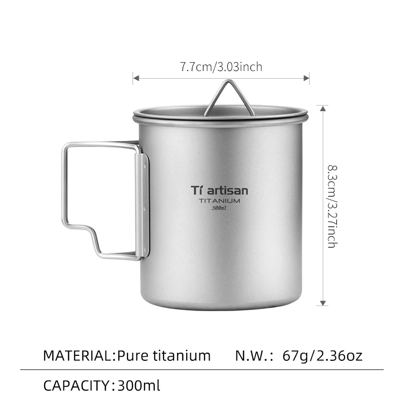 Tiartisan Outdoor Titanium Lichtgewicht Draagbare Thee Koffiekopje Opvouwbare Handgreep Camping Watermok voor Wandelen Reizen
