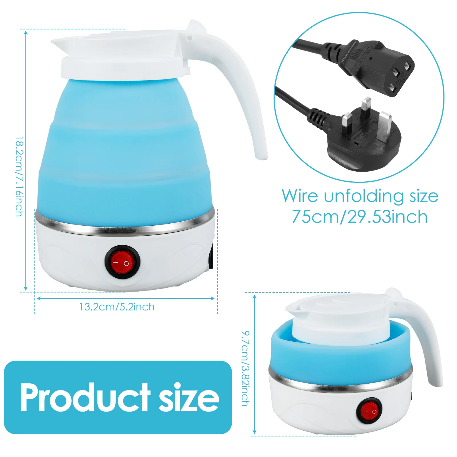 Mini Folding Kettle Portable Water Heater 600W Silicone Leakproof 600ml Compression Electric Kettle Travel Household Kettle