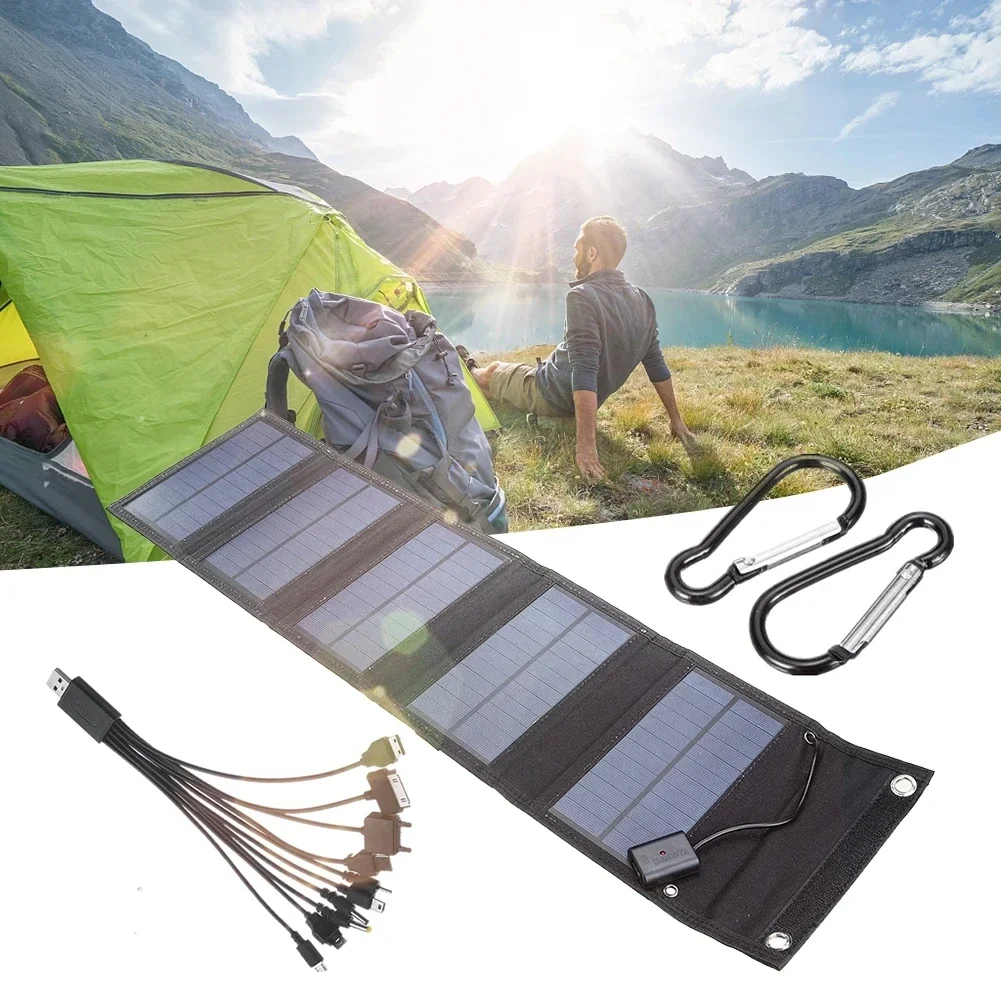 300W Foldable Solar Panel Phone Charger 5V USB Waterproof Power Banks for Cell Phone Outdoor Camping Emergency Solar Charging