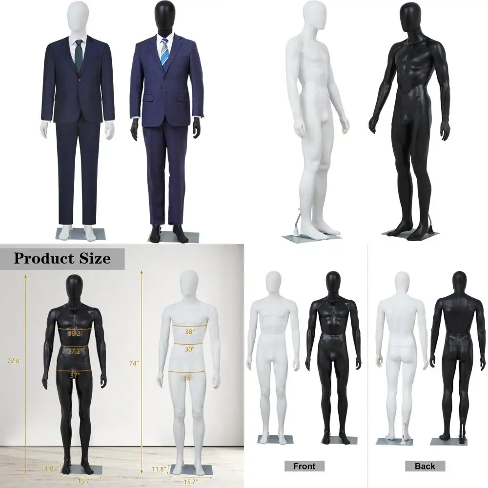

Full Body Detachable Male Mannequin Set - Adjustable Black and White Mannequins with Stand for Clothing Showroom Display