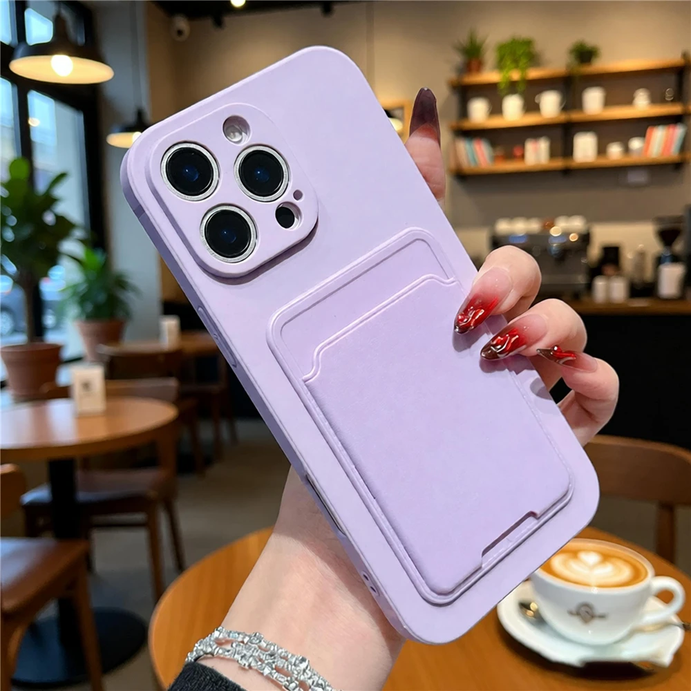 Card Bag Holder Phone Case For Huawei Pura 80 70 P60 P50 P30 P20 Pro P40Lite Mate 20 Pro Solid Color Soft Silicone Wallet Cover view 2