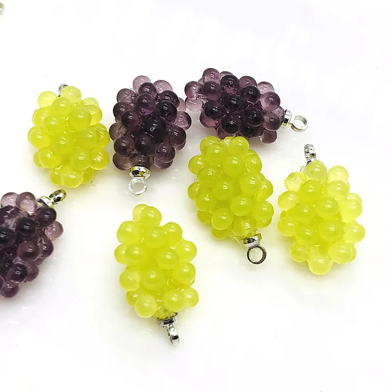 3pcs 3D Crystal Grapes Earring Charms Mini Miniature Fruit Pendant For Eardrop Bracelet Keychain Decor Diy Sweet Jewelry Make