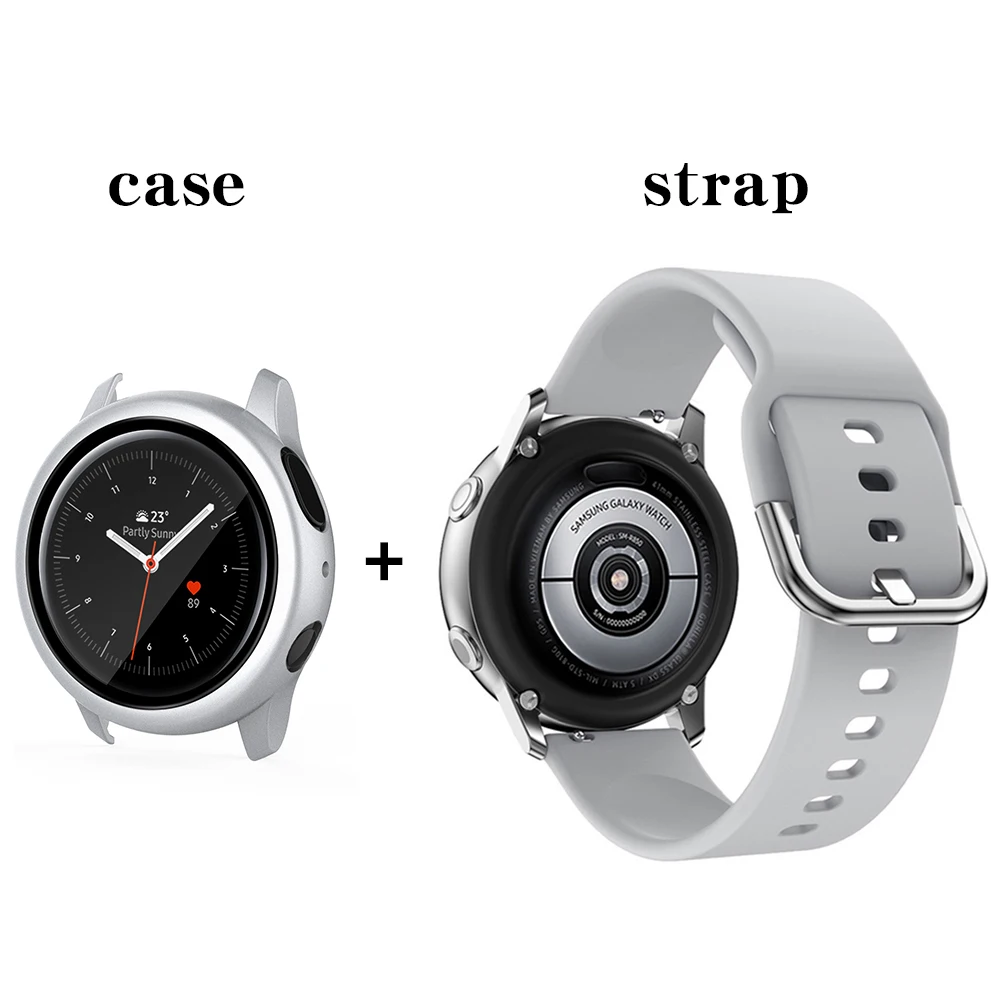 Matte Cover for Samsung Galaxy Watch Active 2 40mm 44mm PC Protective Bumper+Silicone Sport Band with Protector Case 20mm Strap