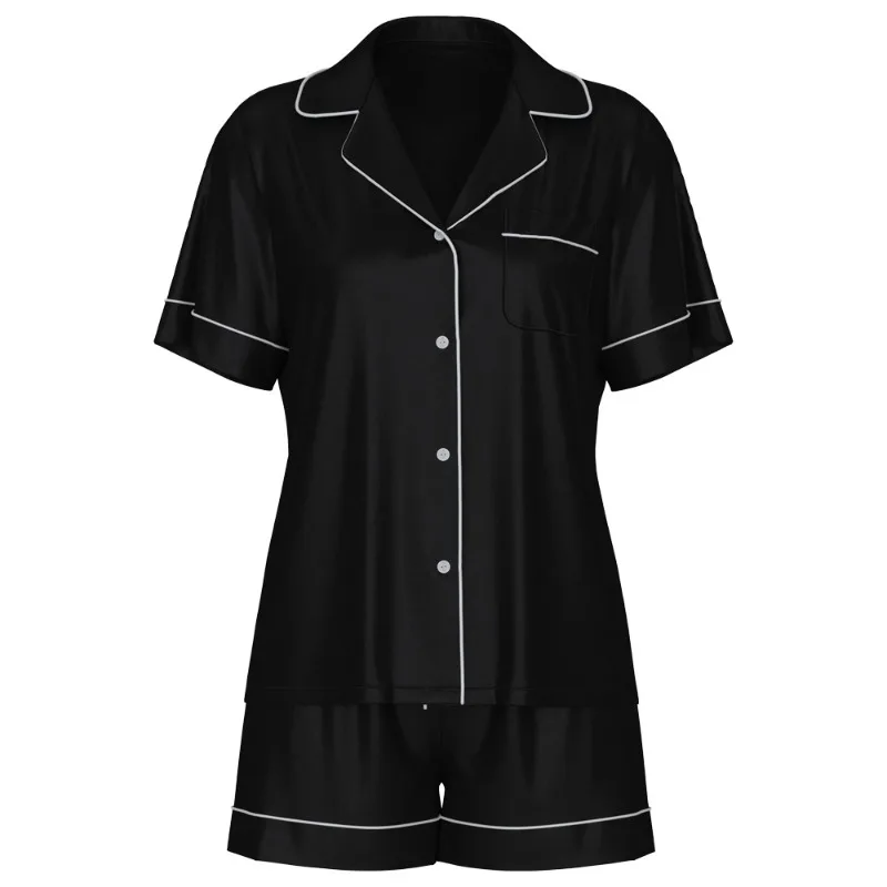 

Summer Pijamas Sets Women Sleepwear Silk Satin Button-Down Short Sleeve Tops and Shorts Two-piece Loungewear