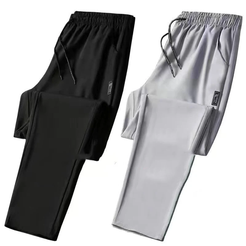 Pantalones informales de pierna recta sueltos de seda de hielo para hombre, pantalones deportivos largos finos y secos de verano, cómodos, transpirables y ligeros