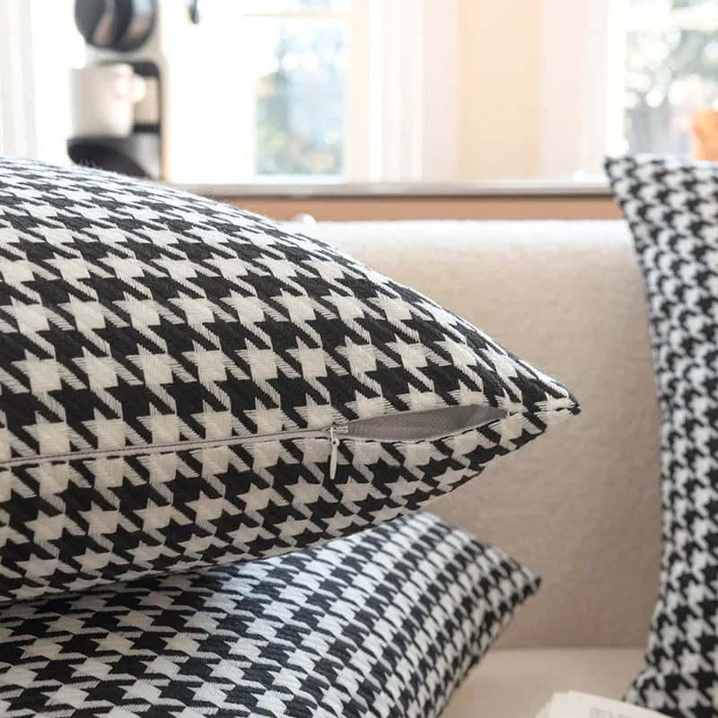 Classic Black and White Houndstooth Pillow Cover for Home Chic Square Weave Houndstooth Cushion Cover for Modern Home Décor