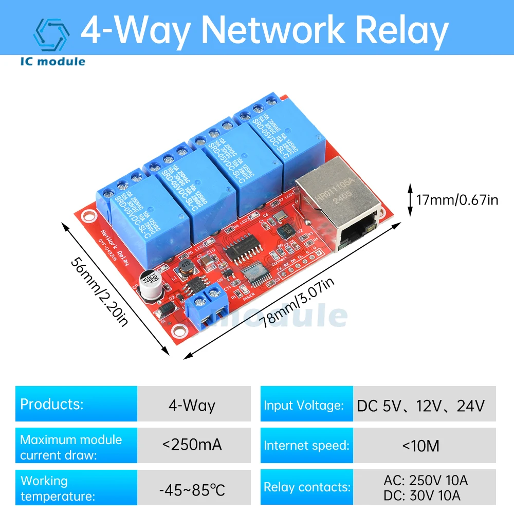 DC 5V/12V/24V 4/8 Way TCPIP Network Ethernet Relay Module Switch LAN Control Smart Device Remote Control
