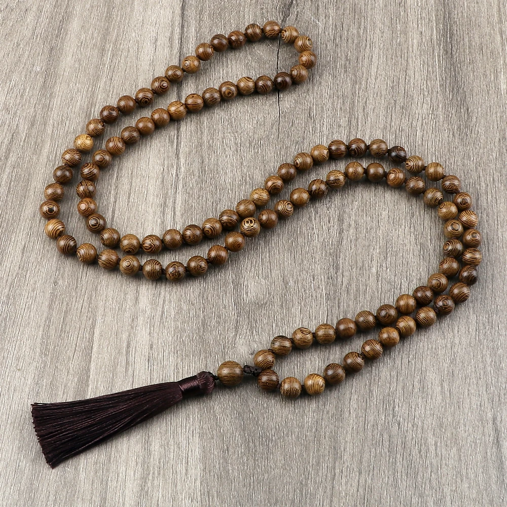 6 8 10mm Vintage 108 Mala Beads Necklace Original Wooden Bead Men Tassel Yoga Meditation Necklaces Women Prayer Buddhist Jewelry