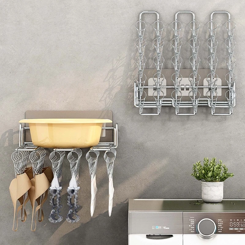 Clothes Drying Rack Balcony Wall Mounted Storage Clip Stainless Steel Folding Sock Hanger for Drying Towel Bra Underwear