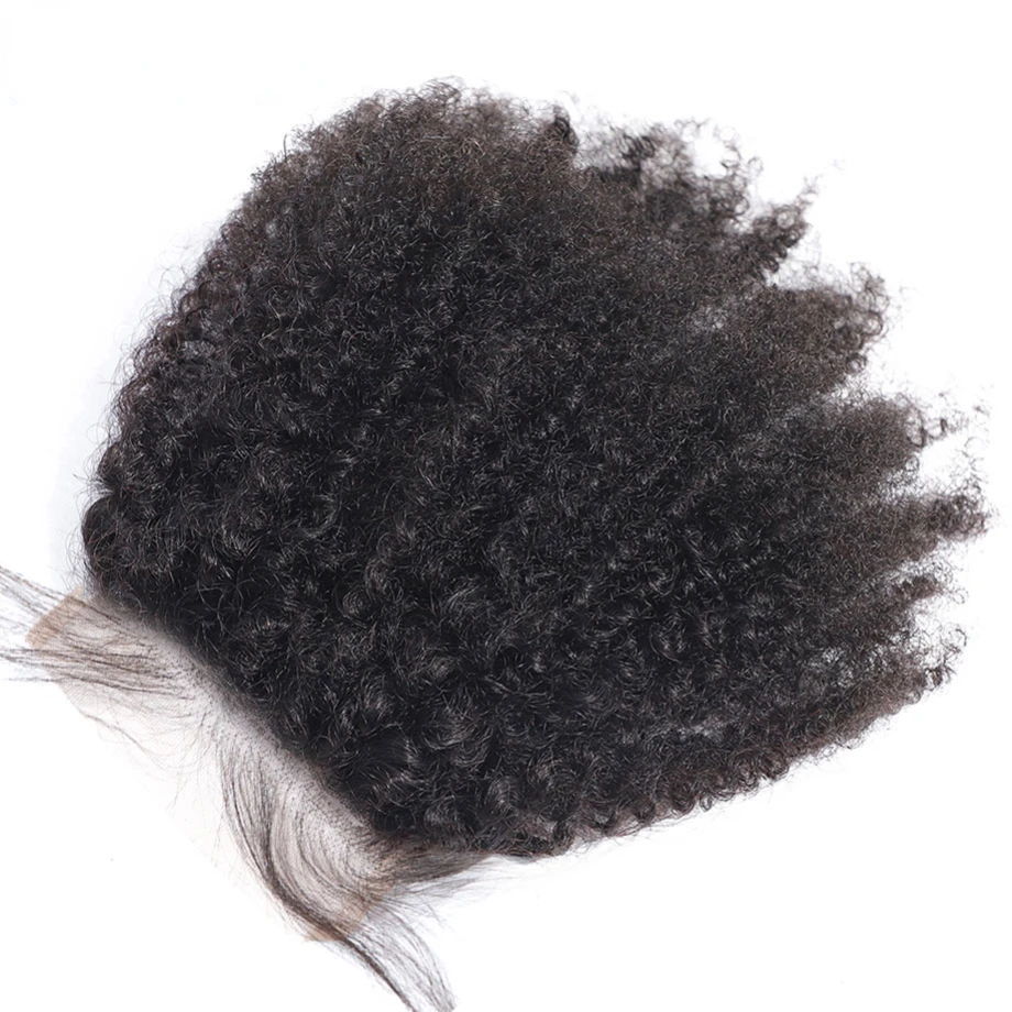 Extensions de cheveux humains bouclés afro crépus, fermeture à lacet, 4x4, 100% cheveux humains, uniquement assorties, 4B, 4C