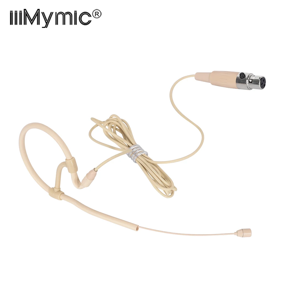 iiiMymic Beige One-Ear Hook Headset Microphone 3Pin XLR Headworn Mic for AKG Samson Wireless BodyPack Transmitter TA3F Speach