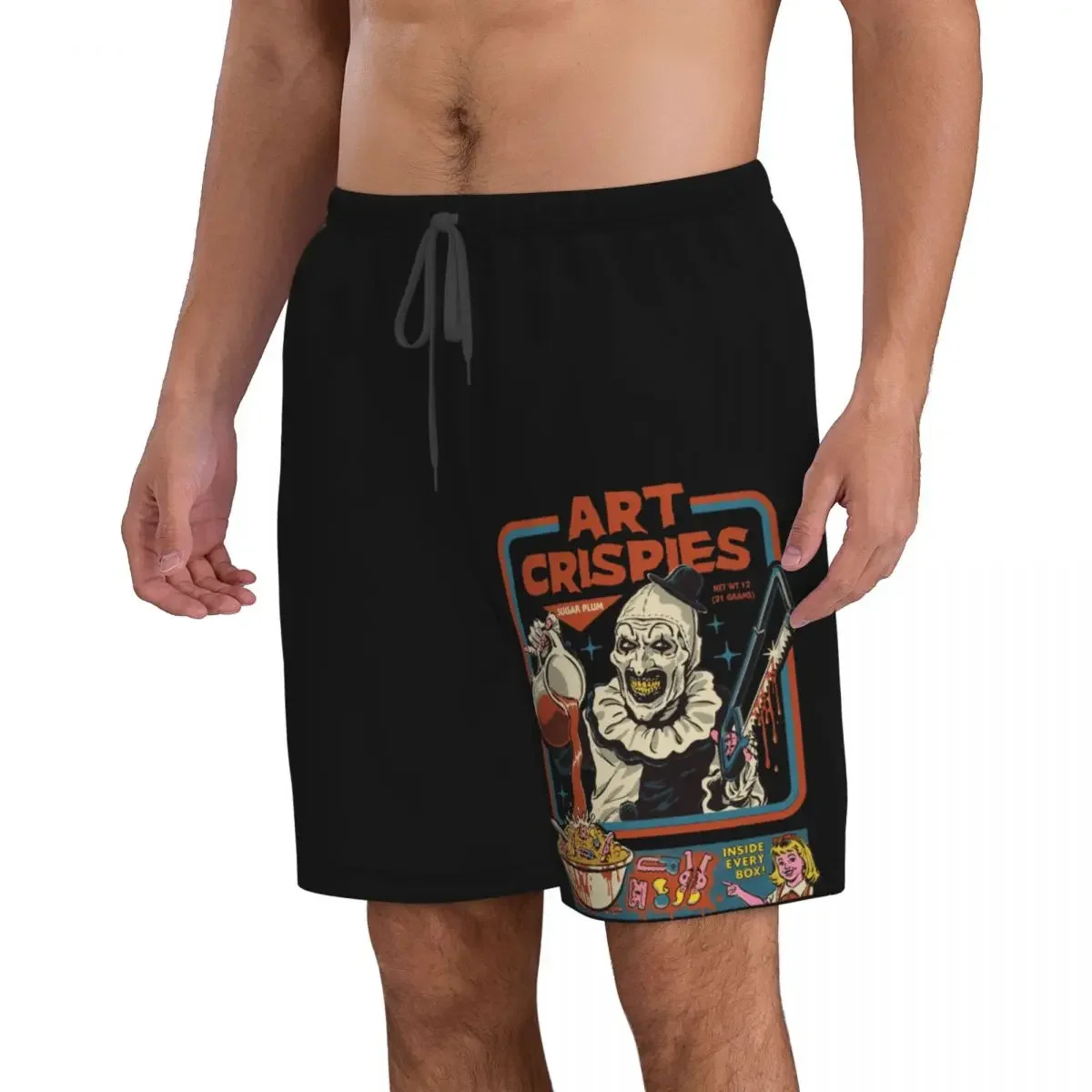 Art Crispies Terrifier Clown Beach Pants for Men Summer Beachwear Retro Horror Swimsuit Low Waist Shorts