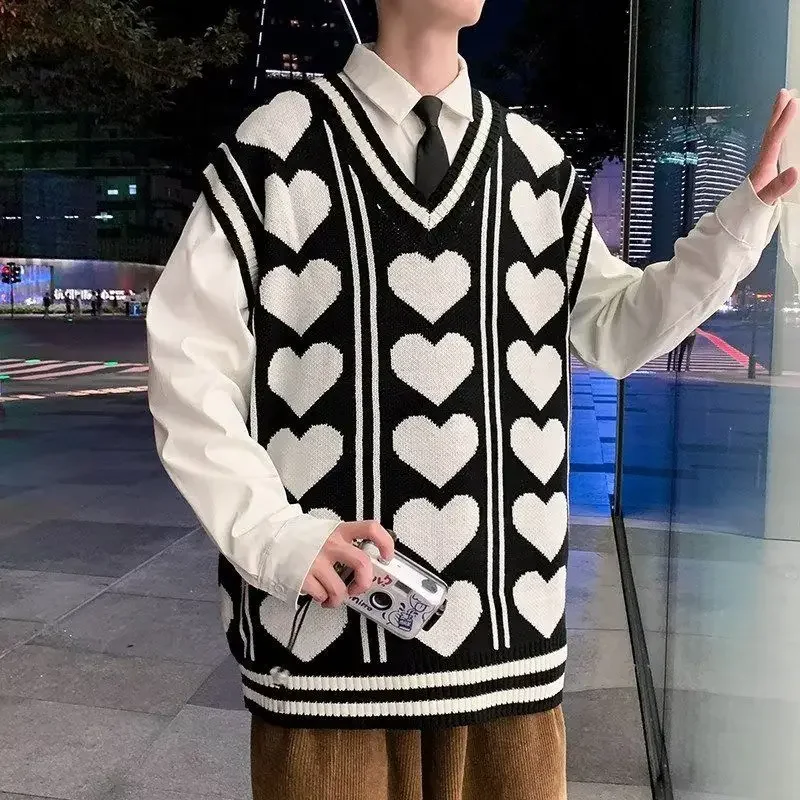 

Men's Clothing Cute Knit Sweater Male Waistcoat Heart Vest Sleeveless Mode Warm A Street Order High Quality Replica Baggy Heated