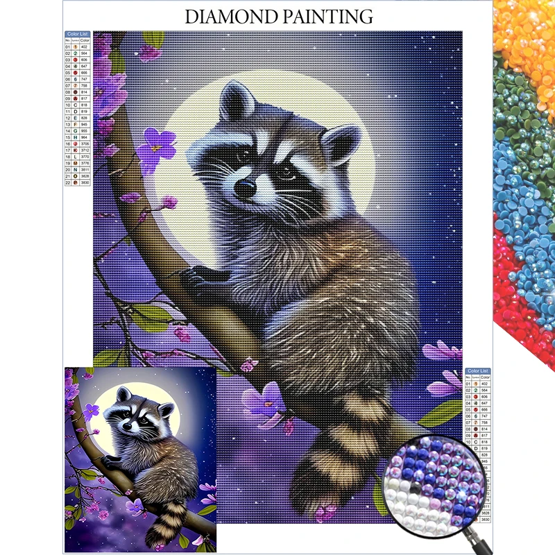 Diamond Painting Kits New Arrivals  Square Drill Full Rhinestone Creative Animal Raccoon Stitch Product Needlework Handmade Gift