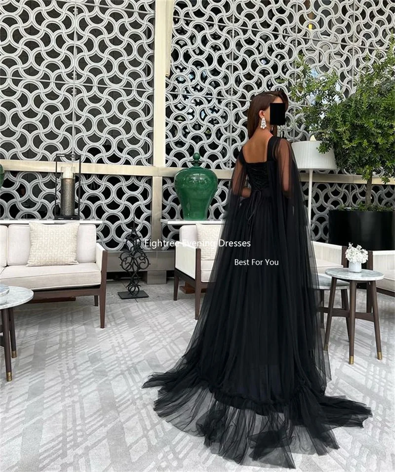 Eightree Black Evening Dresses Strapless Mermaid Tulle Dubai Arabic Women Special Prom Gowns Robes De Soirée Formal Party Dress