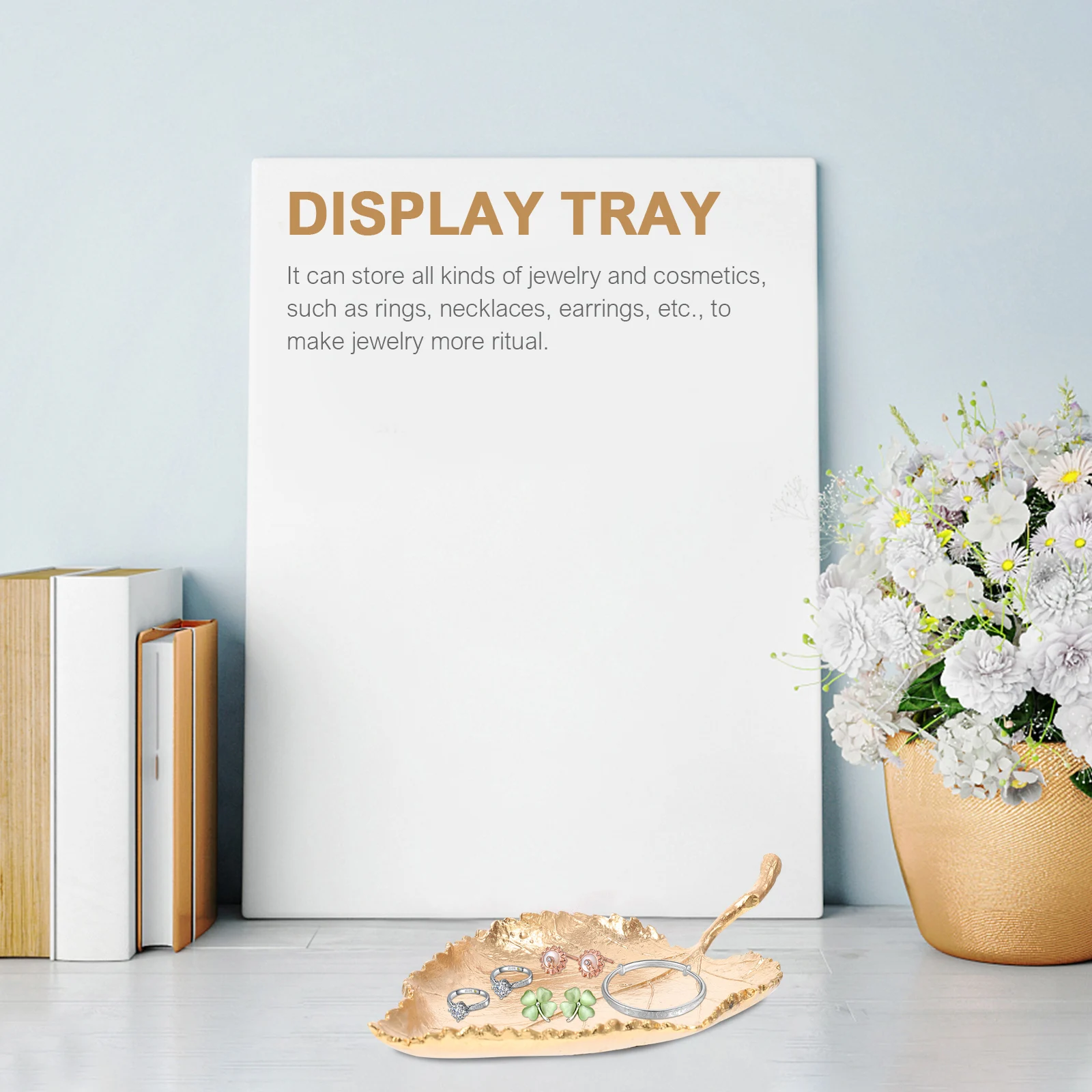 1pc Leaf Shape Jewelry Storage Tray Golden Zinc Alloy Desktop Organizer Creative Display Holder For Rings Necklaces Earrings