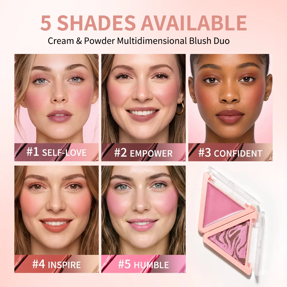 Triangular Two-Tone Blush Palette Deep Moisturizing Folding Opening Design Long Lasting Matte Finish Double Layer Blush Palette