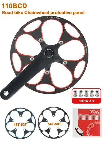 VXM Road Bike 110BCD Aluminum Crankset Protector Plate Single Disc Chainwheel Gear Protector Cover Bicycle 48-52T 54T-58T Parts