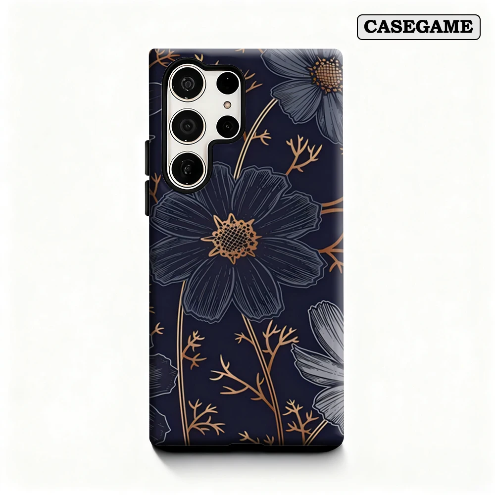 Gilded Flowers Phone Case for Samsung Galaxy S25 Ultra S24 S23 Ultra Plus Shockproof Double Layer Back Cover