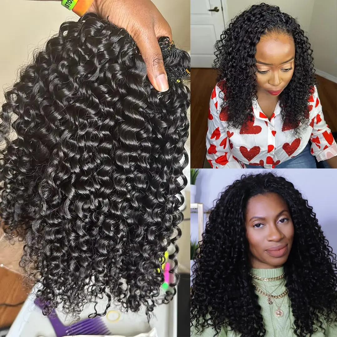 

Curly Knotless Pre-Separated Crochet Hair Extensions Deep Wave Feather Hair Extensions 100% Human Hair Natural Color