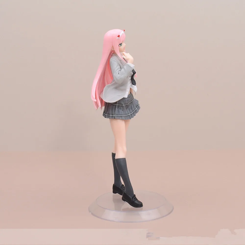 ESCURO na figura anime FRANXX, 02 ZERO DOIS, uniforme escolar, saia JK para vestir, modelo de brinquedo, estátua de PVC, presentes de aniversário, 18cm