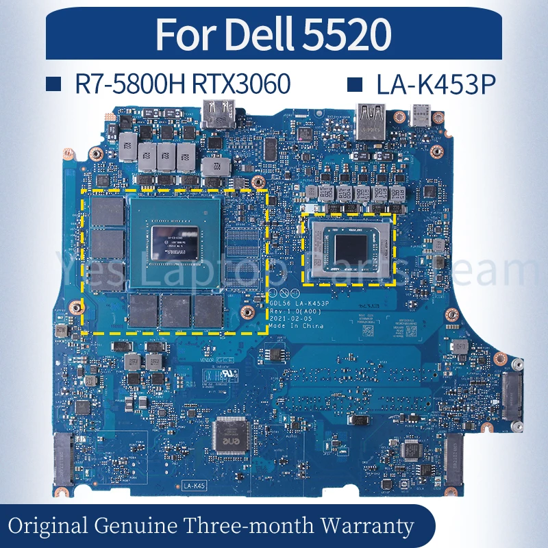 Материнская плата для ноутбука Dell 5521, LA-K453P 09YV3R 0F8CRX 0XF7N6 09YV3R R7-5800H RTX3060, материнская плата для ноутбука