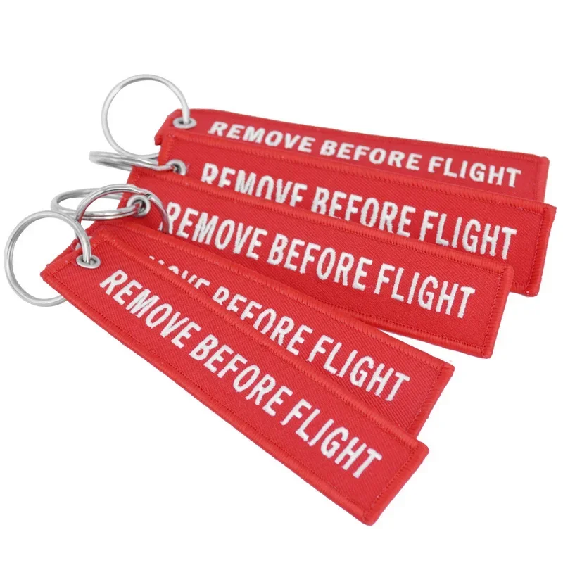 

Remove Before Flight Woven Key Ring Special Luggage Tag Label Red Chain Keychain For Aviation Gifts OEM Keychain Fashion Jewelry